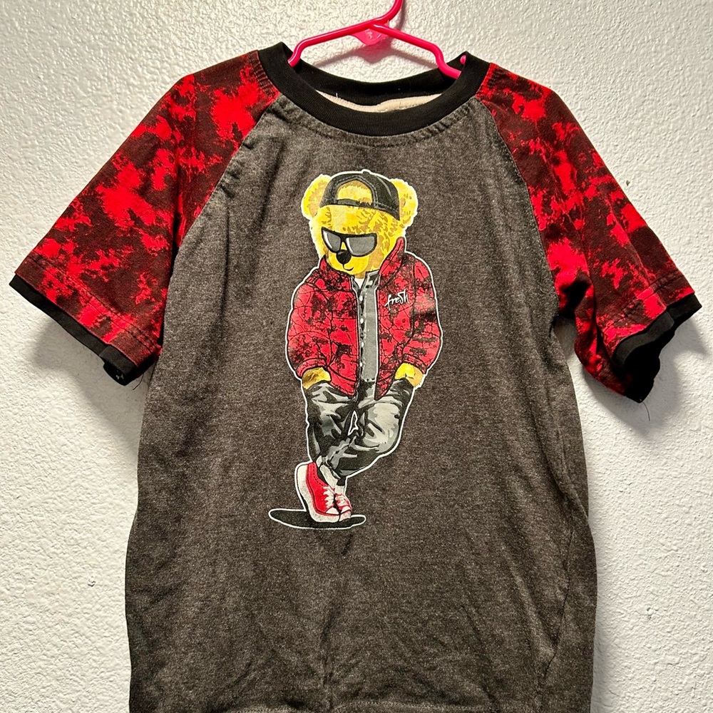 Kids Graphic Bear Shirt - Red and Gray